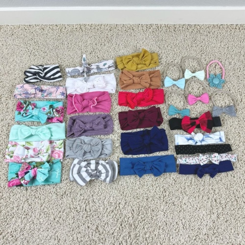 Bundle of Baby Girl Head Bands One Size Adjustable Stretch Bow Multicolor Neutr